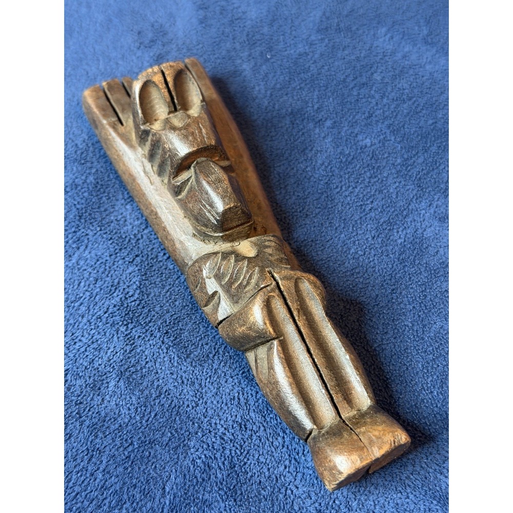 Vintage Antique Guatemalan Mayan Hand Carved Wooden Slingshot Folk Dog Man RARE